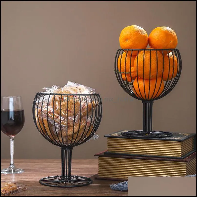 Storage Baskets Nordic Creative Wrought Iron Wine Glass Shape Fruit Basket Drain Multi-function Simple Household Decoration