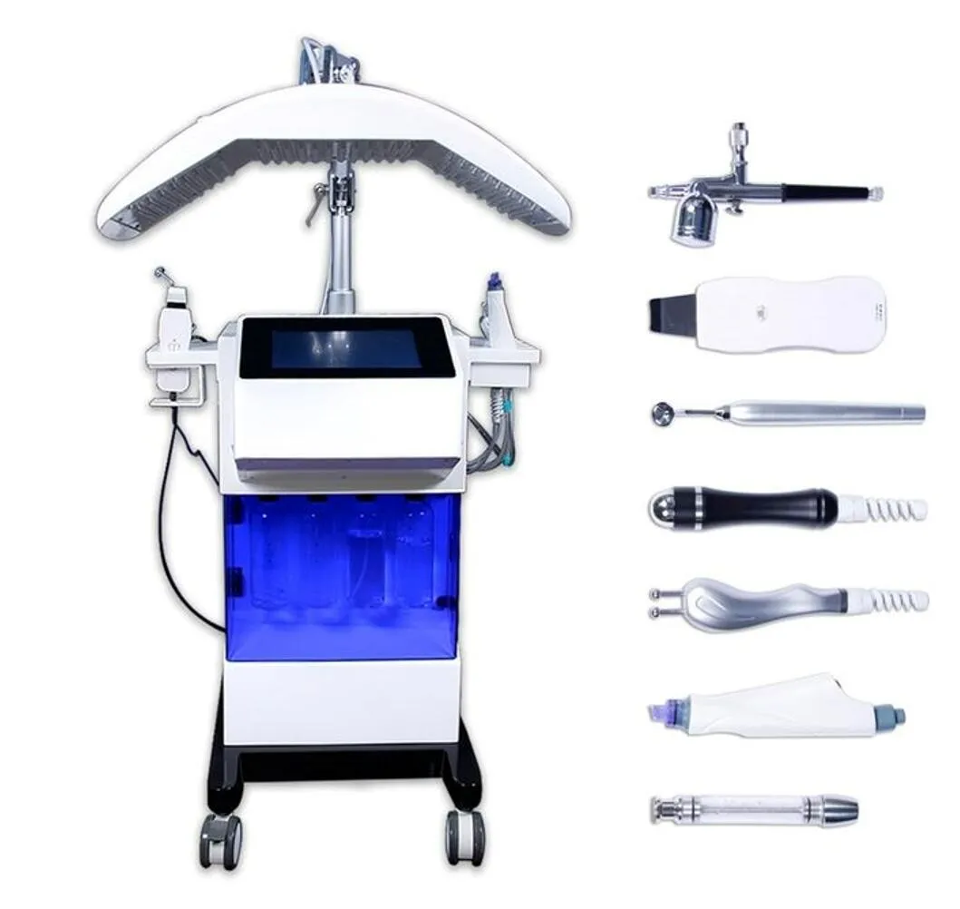 Machine à bulles d'oxygène H2O2 Aqua Facial Peel Diamond Microdermabrasion nettoyage en profondeur RF Bio Machines de levage Vibration Ultrasonic Scrubber et LED PDT