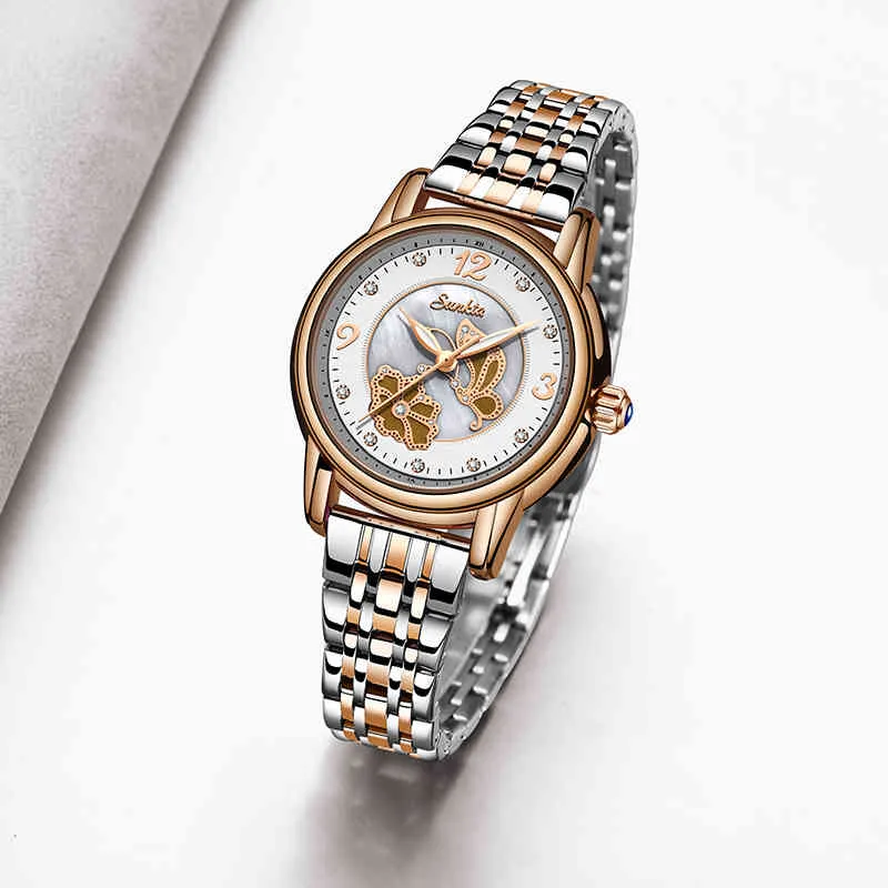 Sunkta Femmes Regardez le top Brand Luxe Rose Gold Dames Bracelet en acier inoxydable Bracelet en acier inoxydable classique Horloge féminine 210517
