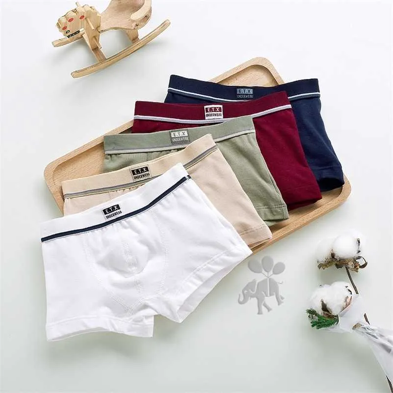 children high quality solid boys cotton boxer shorts panties kids underwear for 2-16 years old teenager 5pcs/lot 211122