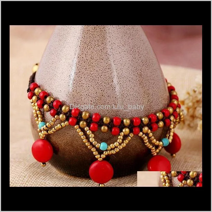 national style turquoise hollow wax line anklet new female bohemian beach ornaments
