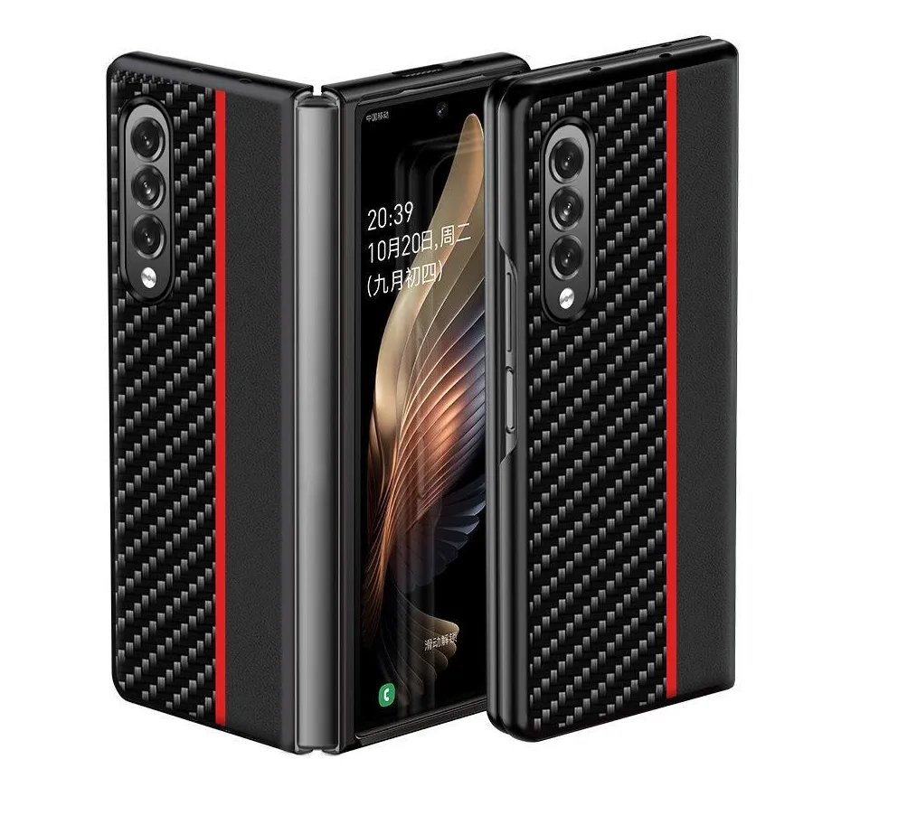 Sıcak Satış Karbon Fiber PU Deri Sert PC Cep Telefonu Kılıfları Samsung Galaxy Z Fold 3