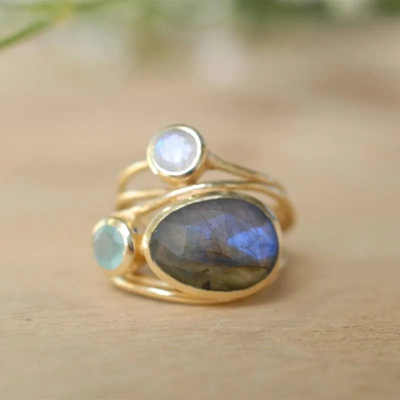 Cluster Rings DoreenBeads Unique Gold Color Aqua Blue Shell Ring Gem Stone Wedding Jewelry Gifts For Women Girl Fashion Trendy 1 Piece