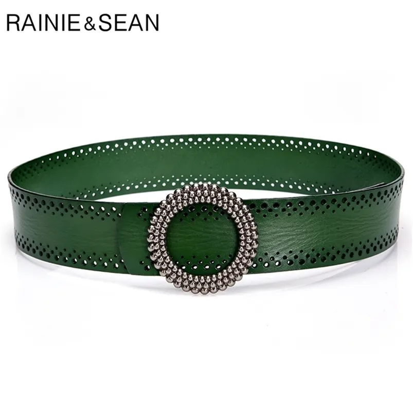 Dealie Sean Blackish Green Women Belt Brak otworów Panie Paski dla sukienek Prawdziwa skóra Wysokiej jakości odzież akcesoria 100 cm 211012