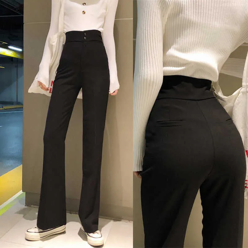 Korean Fashion High Waist Black Bell Bottom Flare Pants For Women Casual  Slim Fit Office Formal Trousers For Women With Straight Legs Q0801 From  Yanqin03, $14.26