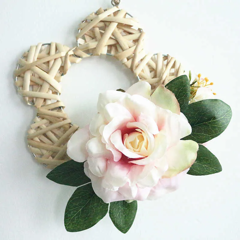 Flone Aritificial Door Knocker Simulation Silk Rose Flowers Wreath Foam Straw Garland For Wedding Home Party decoration (14)