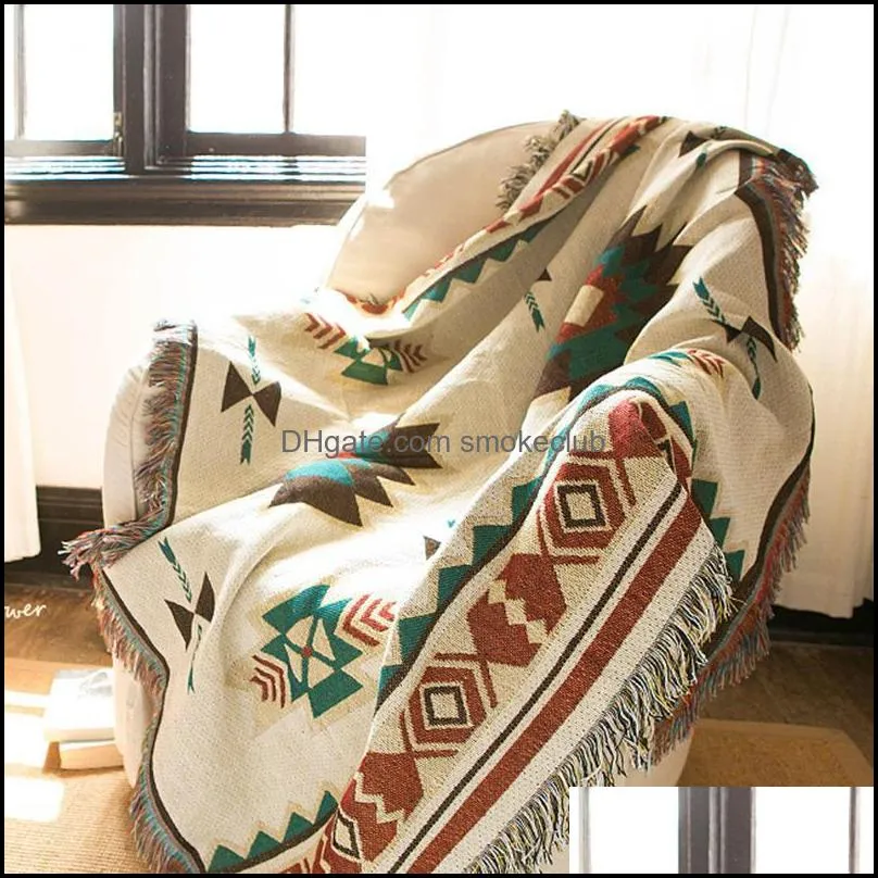 Blankets Ethnic Bohemian Knitted Throw Blanket Picnic Camping Sofa Covers Slipcover High Quality Car Travel Plane