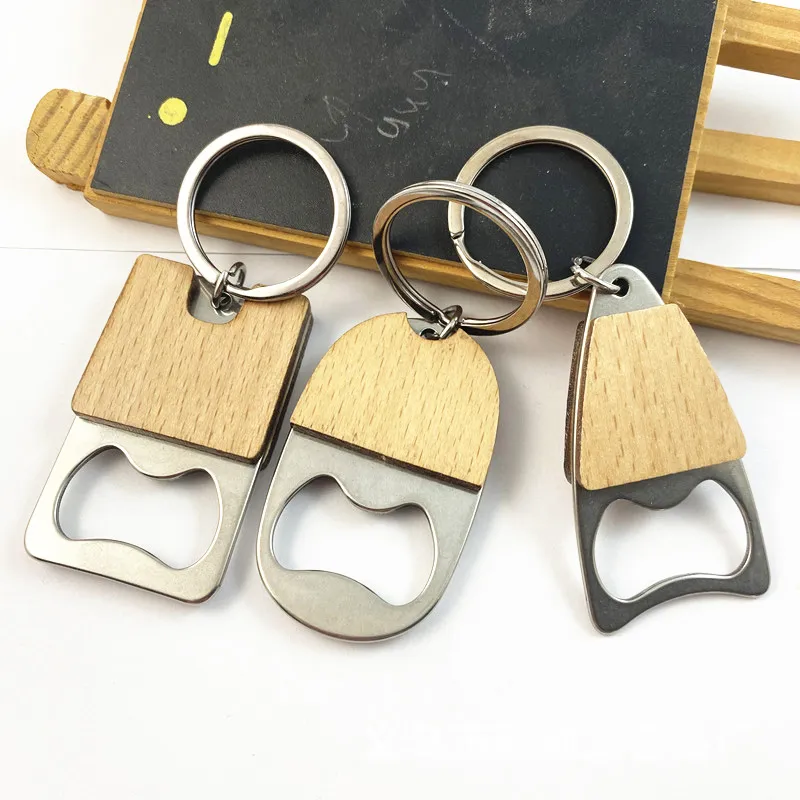 Portable Small Bottle Opener with Wood Handle Wine Beer Soda Glass Cap Bottle Opener Key Chain for Home Kitchen Bar