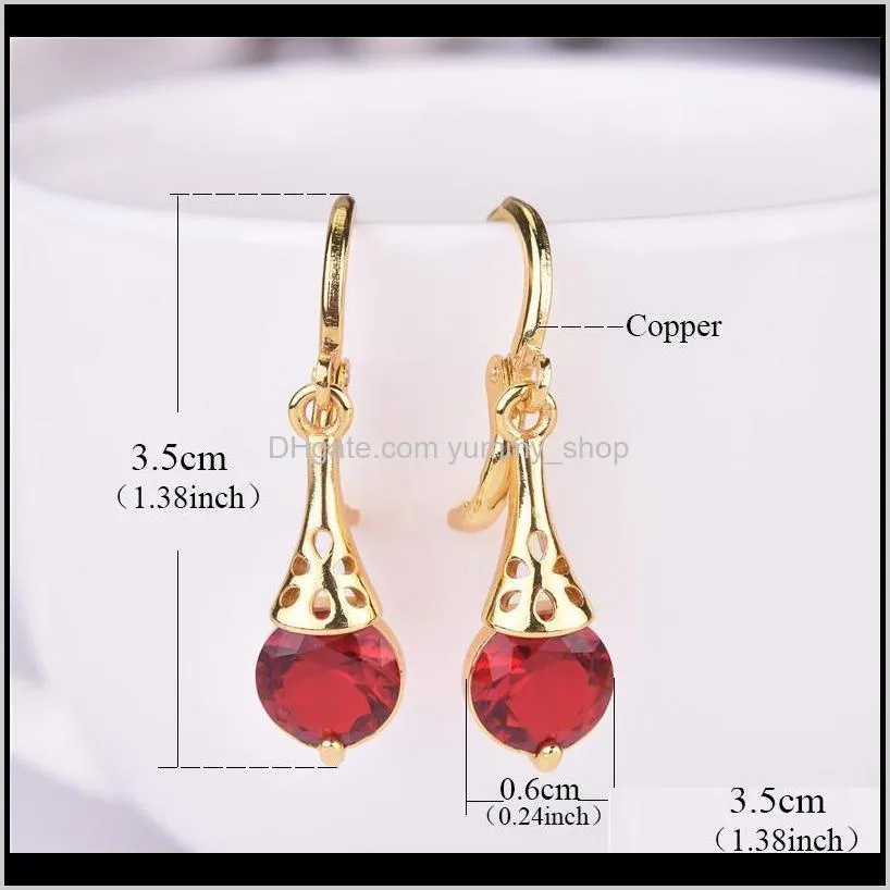 new arrival gold plated cz crystal dangle earrings for lady women colorful crystal stone clip on earring gift jewelry pink red green