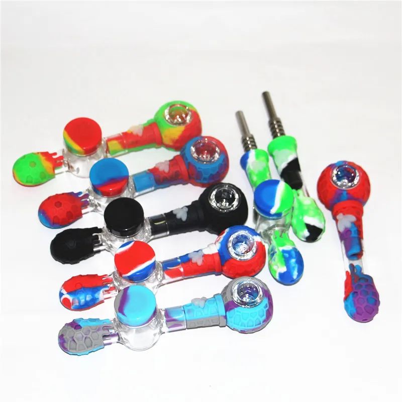 Kit de nectar en silicone pour fumer avec 14 mm Ti Nail Tip Pipe Verre Bong Dab Rigs