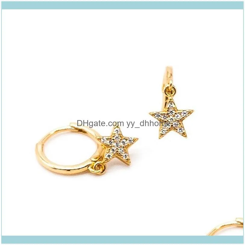 Other Luxury Bling Zircons Star Pendant Hoop Earrings For Engagement Party Gift Minimalist Plata De Ley 925 Fine Jewelry Earring
