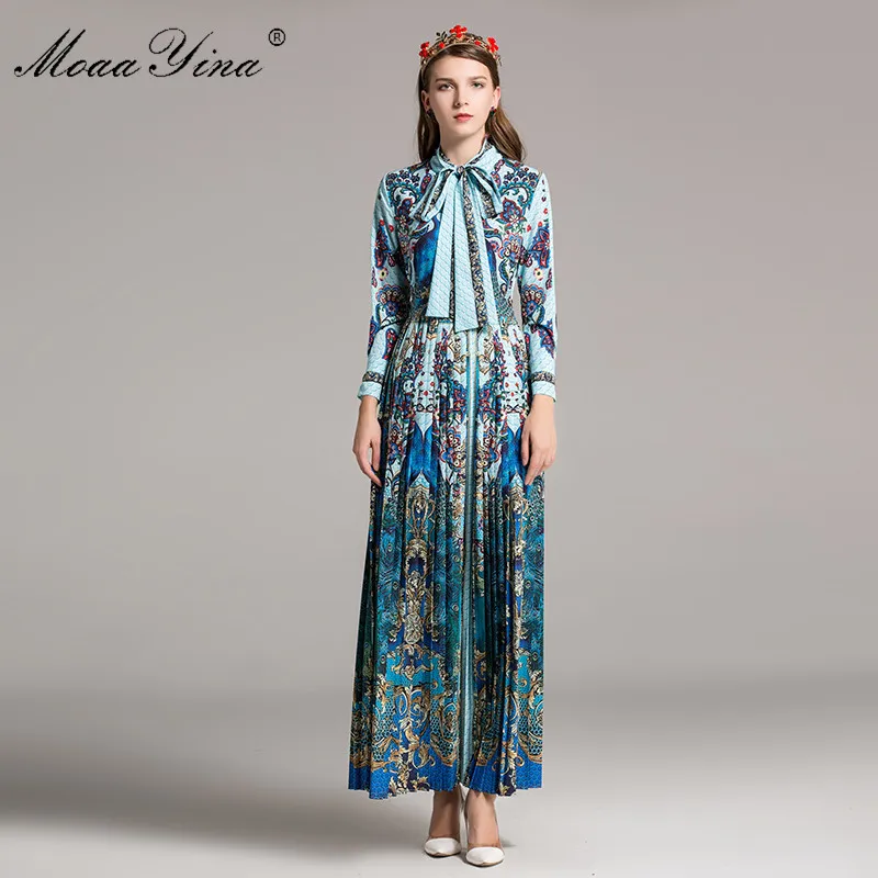 Elegant Womens Runway Maxi Dress Long Sleeve Chiffon Dress Maxi, Ribbon Print  Peacock Pleated Gown For Spring, Lightweight For Daily Use From Mu03,  $57.79 In Bulk | DHgate.Com
