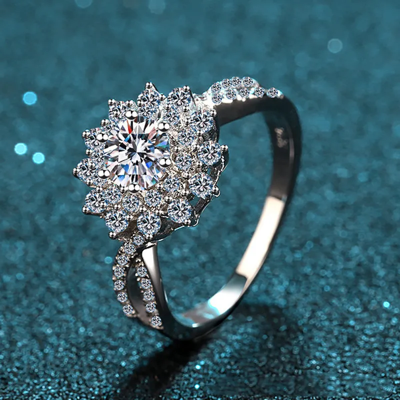 Snowflake Cut Diamant Test förbi D Färg Utmärkt klarhet Moissanite Ring Silver 925 Smycken Födelsedagspresent