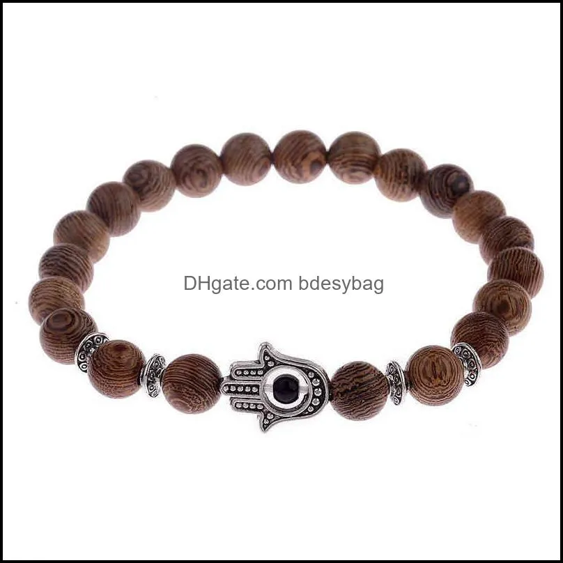 Men Bracelet Handmade Wooden Beads Bracelets Natural Lava Stone Prayer Yoga Bracelet Homme Elastic Touch Women Men Jewelry Poison