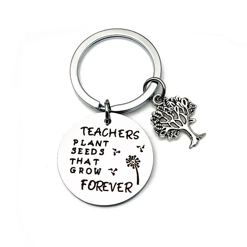 Stainless Steel Keychain Pendant Teachers Plant Seeds That Grow Creative Tree of Life Decoration Keyring Teacher`s Day Gift