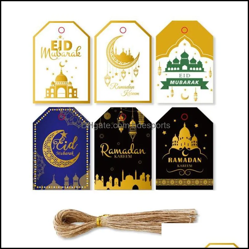 Gift Wrap Y8AB 48/96 Sets Ramadan Tags Moon Star Box Package Hanging Labels With String For Eid Mubarak Muslim Party Favors