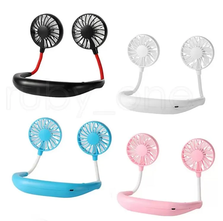 Favor de fiesta Manos libres Ventilador Deportes Portátil USB Recargable Dual Mini Enfriador de aire Verano Cuello Colgando Ventilador Envío marítimo