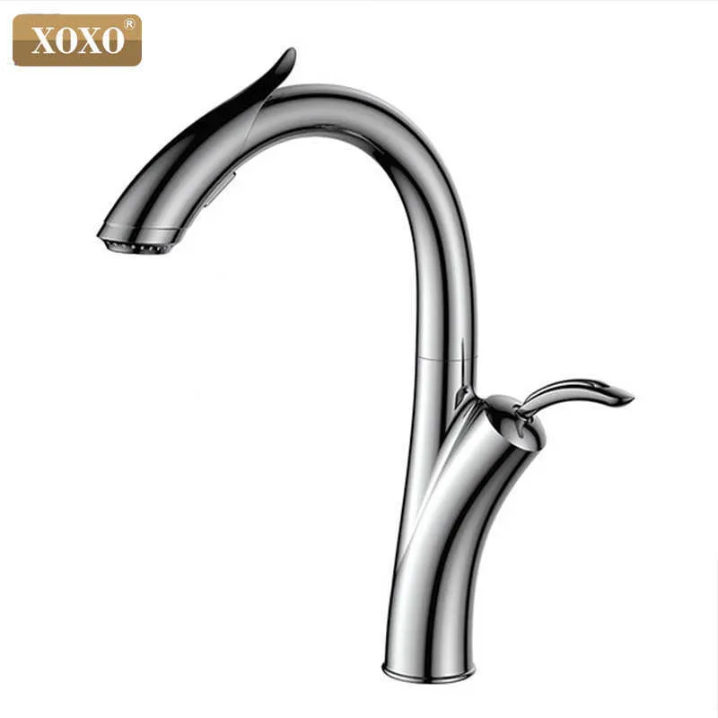 XOXO Keukenkraan Trek Koud en Keuken Tap Zwart Single Hole Single Handle Swivel 360 Graad Water Mixer TAP 83039 210719