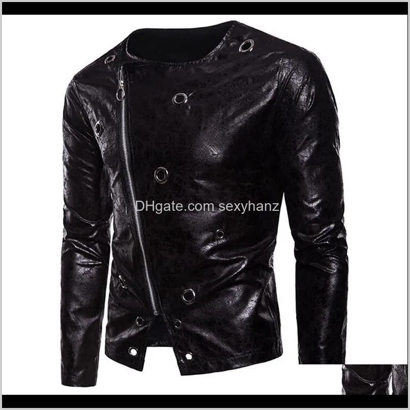 men`s pu leather zipper coat motorcycle slim jacket biker outwear top side zipper punk fashion leather jacket autumn streetwear