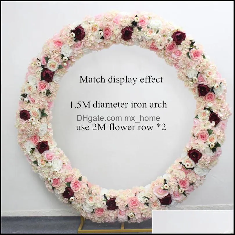 Decorative flower 1M/2M Luxury Artificial Flower Rij Arrangement Decor For Party Bruiloft Bow Background Path Arrived Rose Piums Hydrangea Mix