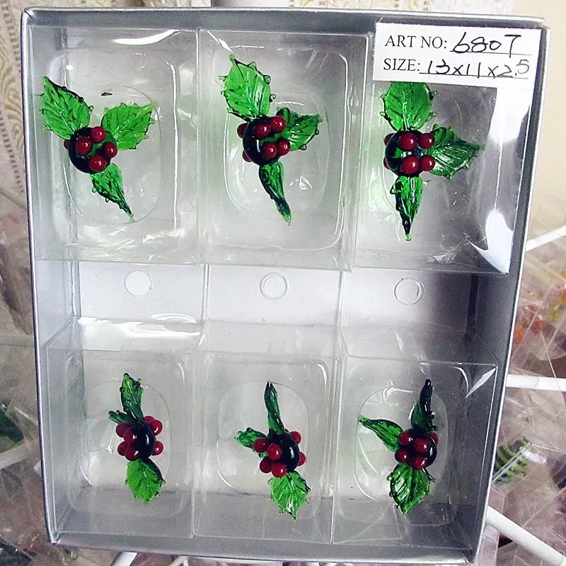 Oggetti decorativi Figurine personalizzate realizzate a mano in vetro di Murano Foglia di buon auspicio natalizio Arredamento per la casa Decorazione da giardino Set regalo con ciondoli