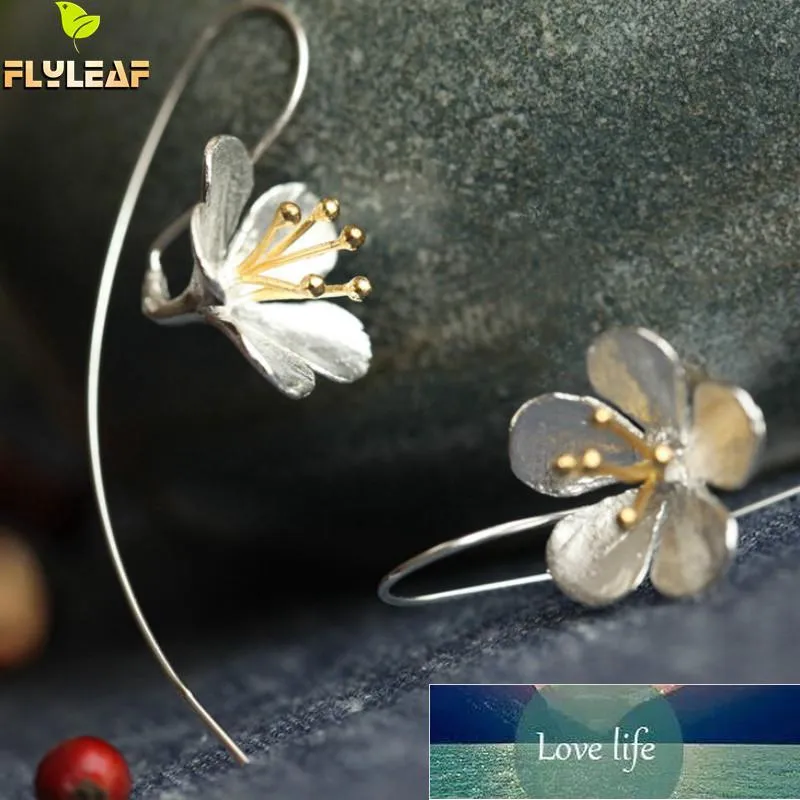 925 Sterling Silver Flower Long Tassel Örhängen för Kvinnor Thai Process Elegant Lady Sterling-Silver-Smycken