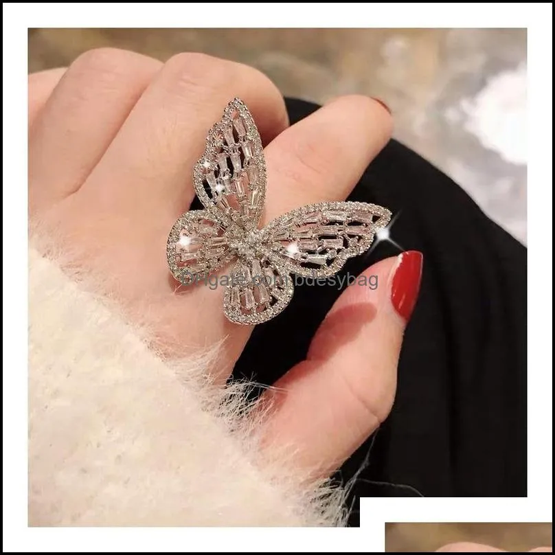 Shiny Side New Fashion Brand Jewelry Zirconia Butterfly wedding Engagement Rings for Women Gift Adjustable Open Wedding Rings