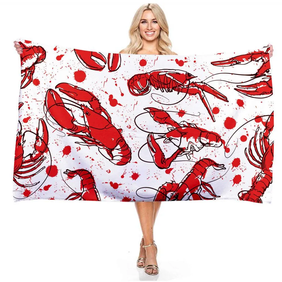 140X180CM Cartoon Turtle Lobster Fish Bath Towel Rectangle Swimming Pool Beach Towels Travel Picnic Superfine Fiber Blanket2001