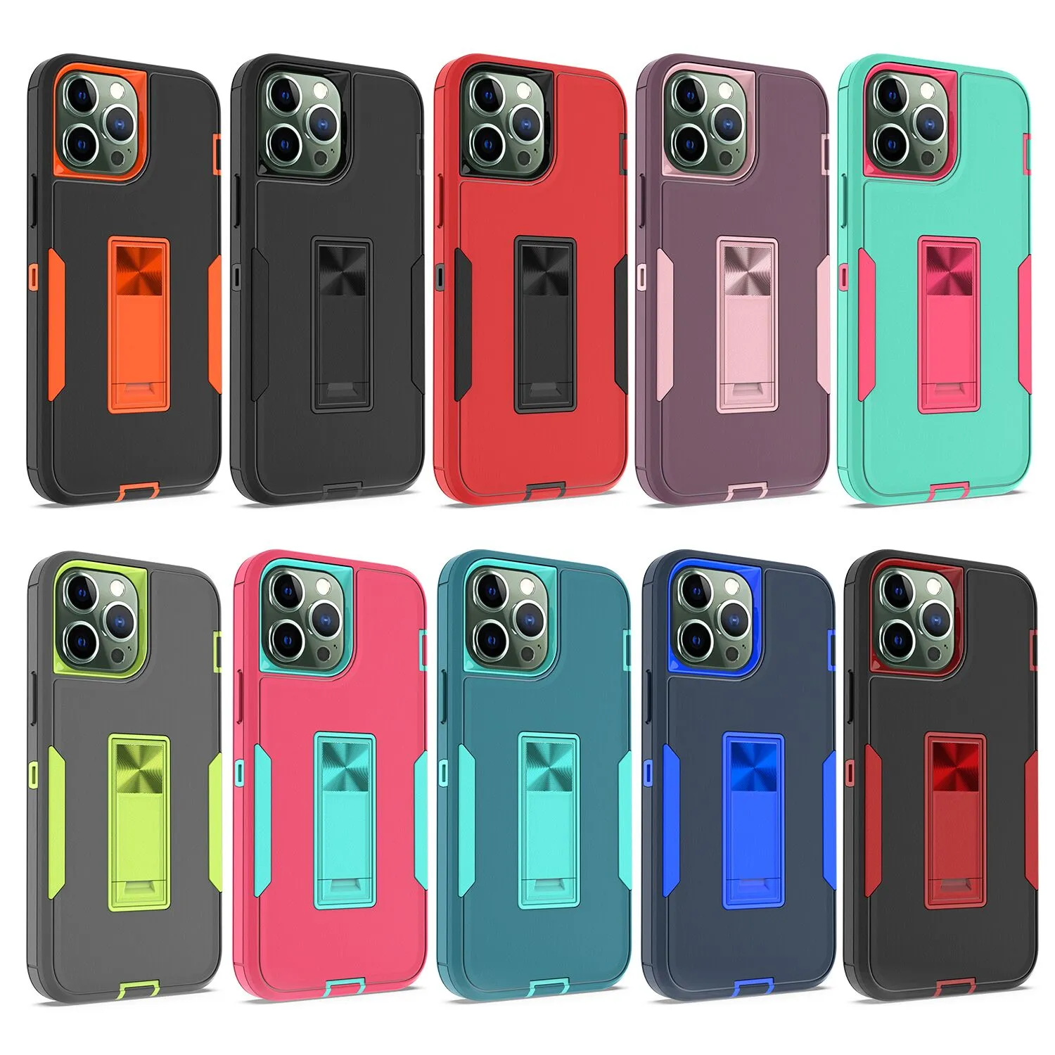 Hybrid Armor Invisible Bracket Phone Cases For iPhone 13 Pro Max 12 11 7 8 Plus Durable Defender Shockproof Rubber Protective Mobile Back Cover D1