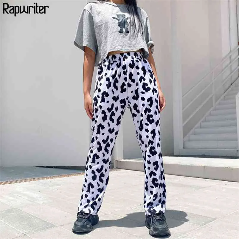 Moda Süt İnek Baskı Elastik Yüksek Bel Sweatpants Kadın Streetwear Harajuku Gevşek Pantolon Düz Pantolon Femme 210510