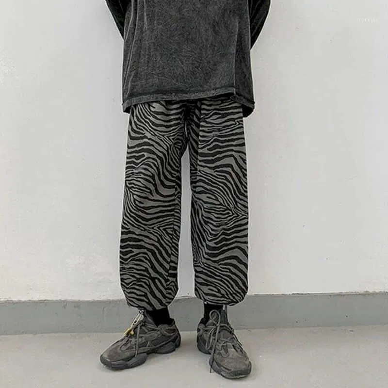 Pantaloni casual con motivo zebrato a stampa intera Pantaloni hip-hop a nove punte allentati coreani stile primavera e autunno da uomo