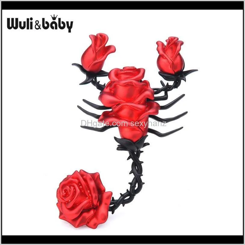 wuli&baby new luxury rose scorpion brooches women big enamel red abstract art insects weddings party office brooch pins gifts