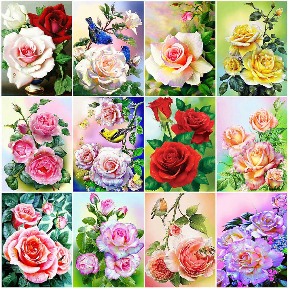 Evershine 5D DIY Diamond Painting Fullständig torg Borrblommor Korsstygn Kit Broderi Peony Rhinestone Art Home Decor