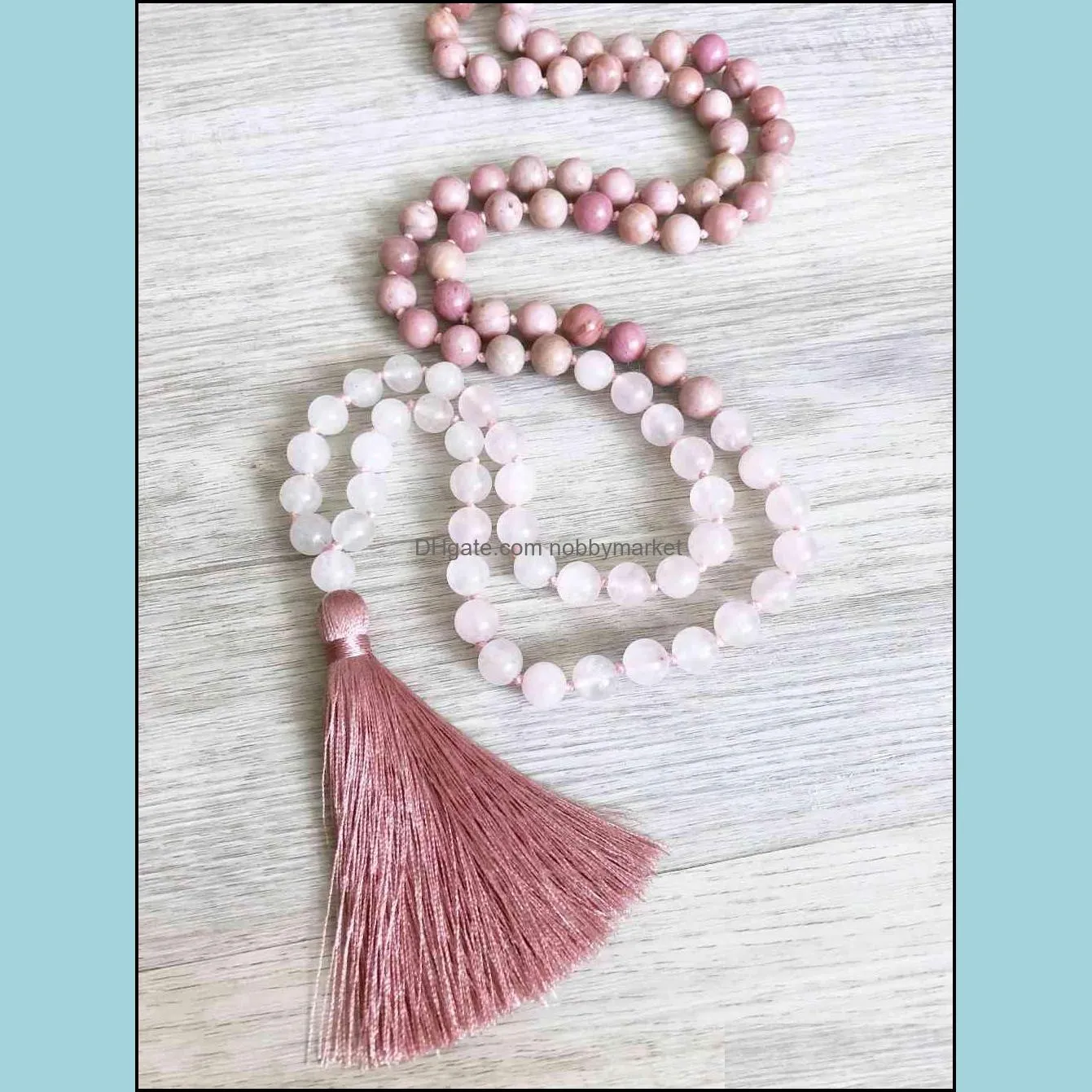 Rhodonite & RoseQuartz Necklace 108 Mala Beads Necklace Hand Knotted Necklaces Taeesl Necklaces Prayer Meditation Beads 210323