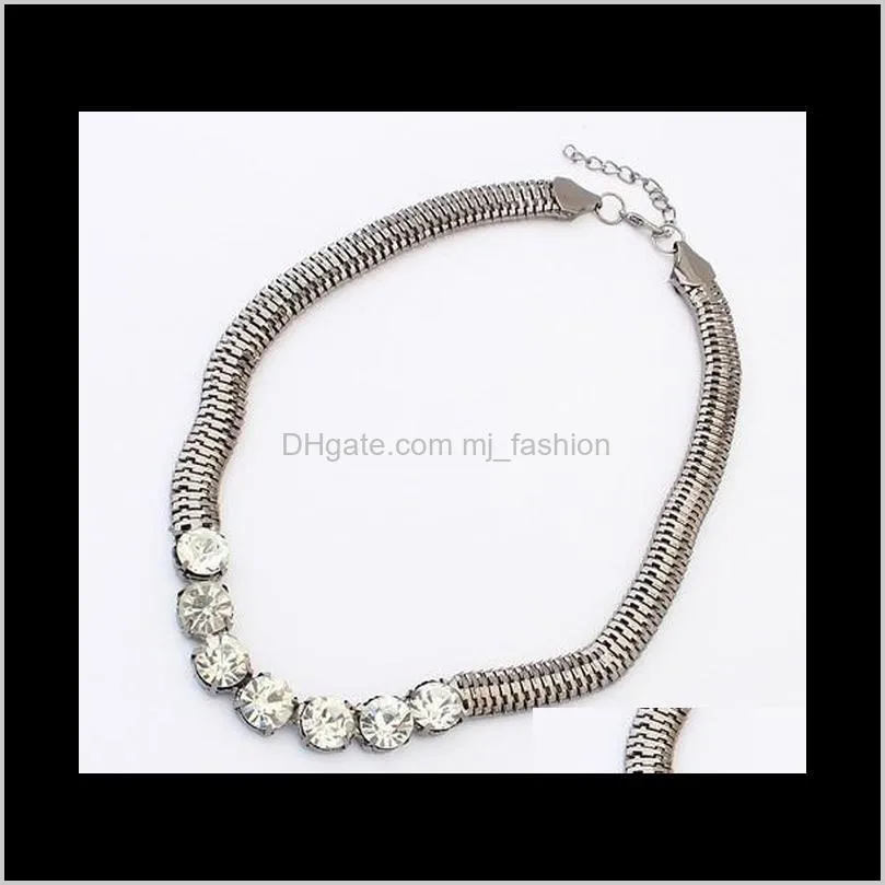 vintage retro punk style metal chunky chain for women with crystal gem ps1077