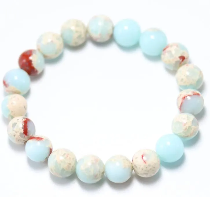Perlé, brins de 10mm mate bleue bracelet jasper, bracelet de pierres précieuses, perles rondes, bracelet élastique, bracelet en gros