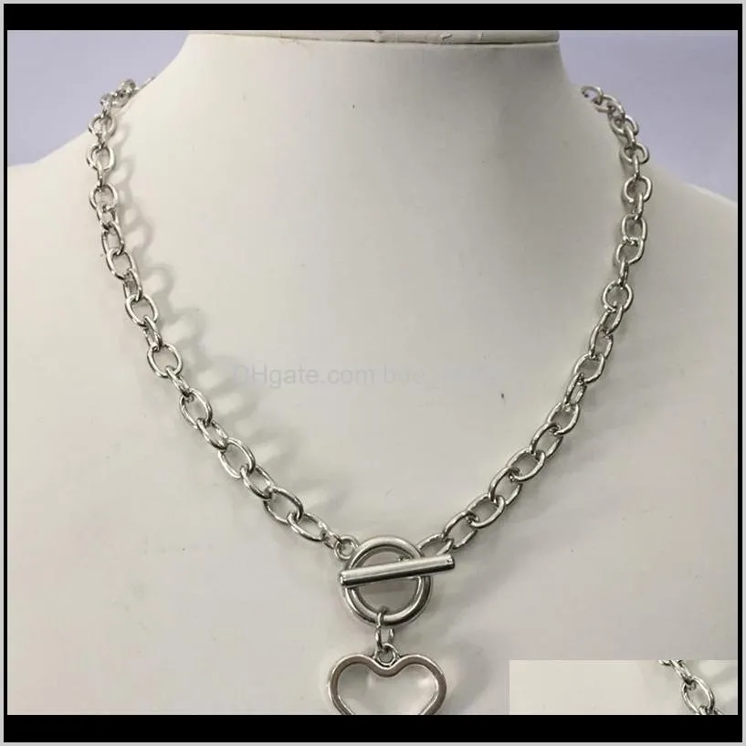 korean fashion punk silver color love heart shape pendant choker metal chain necklace for women retro ins street hip hop jewelry