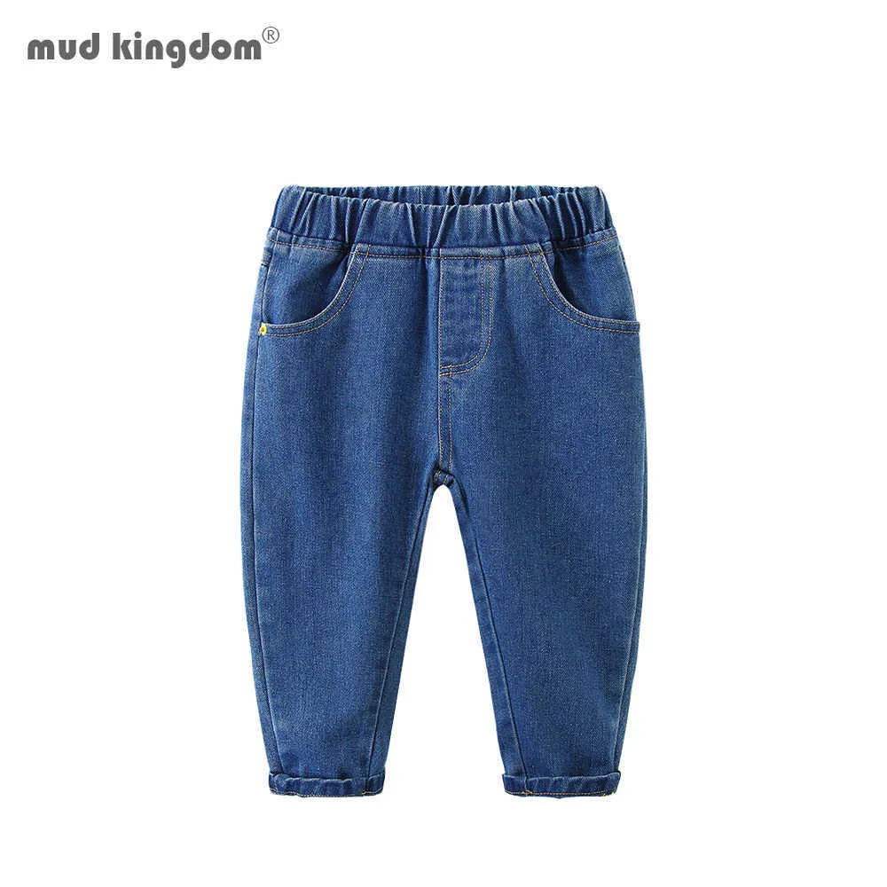 Mudkingdom Boys Jeans Elastyczna Talia Moda Dorywczo Dzieci Dżins Długie Spodnie Jesień Zima Stałe Odzież 2-6Y 210615