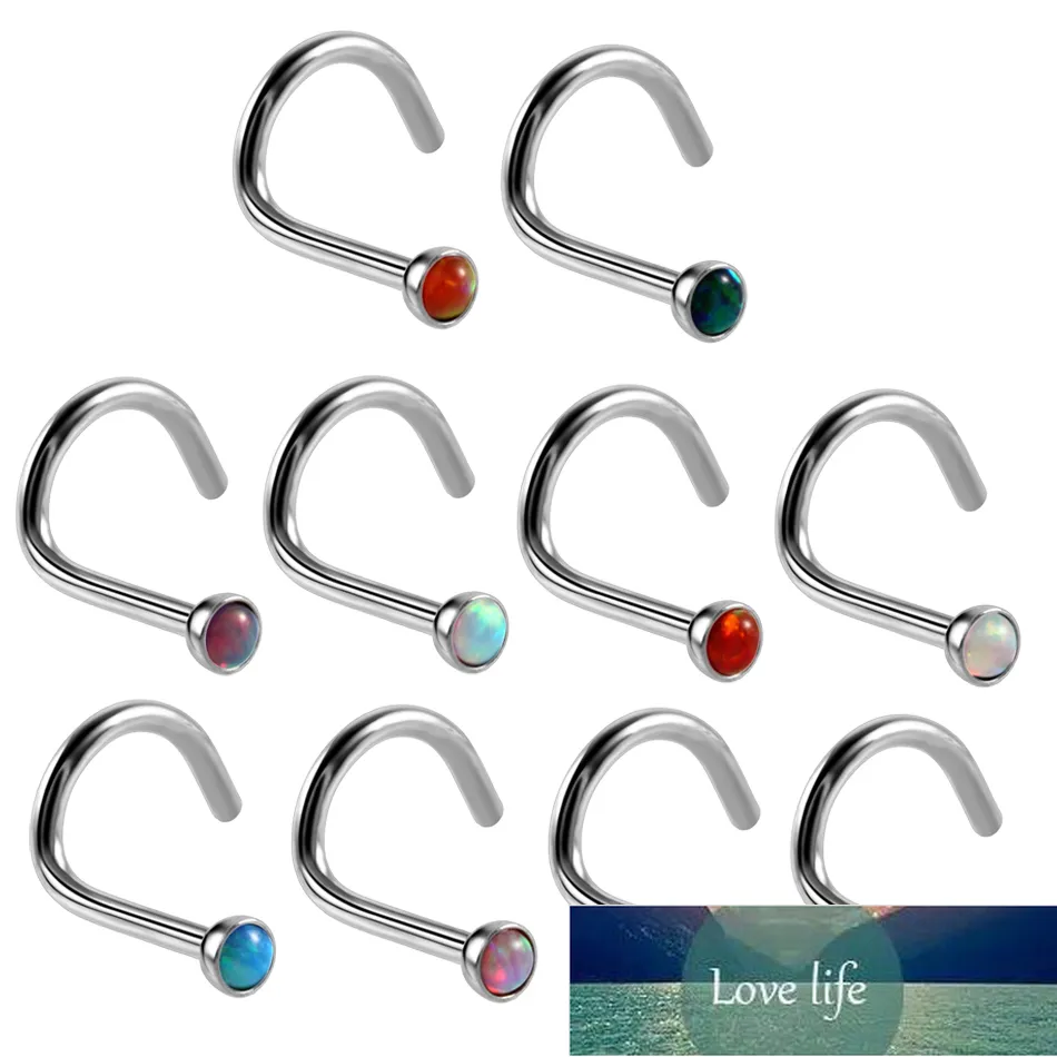 10Pcs/lot Surgical Steel Opal Stone Nose Rings & Studs Fashion Body Women Jewelry Nose Piercing Punk Style Piercing L-shape Stud Factory price expert design Quality