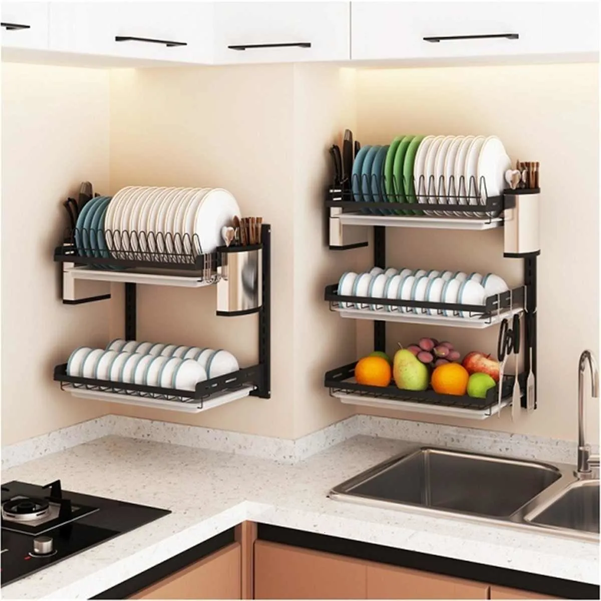 Estante Para Platos De Cocina De Acero Inoxidable 304, Cubertería,  Escurridor De Platos, Estante De Secado, Organizador De Cocina De Montaje  En Pared, Soporte De Almacenamiento T2003210G De 98,48 €