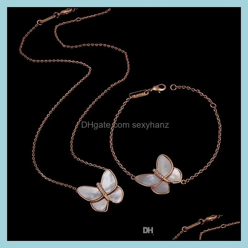 & Sets Jewelry Jewelry White Bearing Butterfly With Diamond Copper Plated Rose Gold Necklace Bracelet Set Drop Delivery 2021 7Cwfr