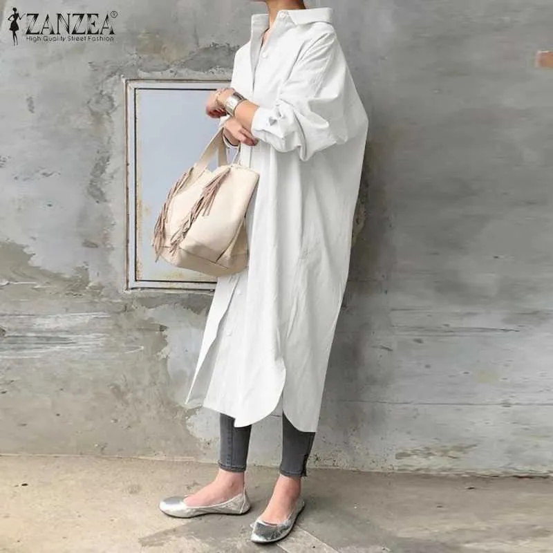 ZANZEA Plus Size Summer Sundr Elegant Long Shirt With Dr. Lapel