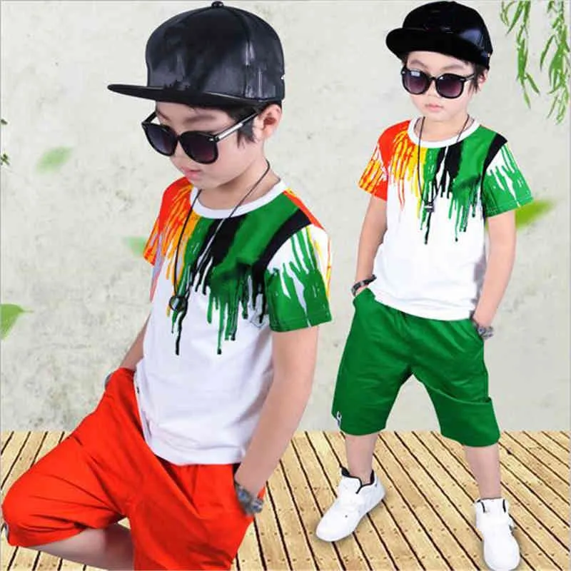 Jungen Set Sommer Kinder Kleidung Sets Streifen Buntes T-Shirt + Hosen 2 Stücke Kinderkleidung 210515