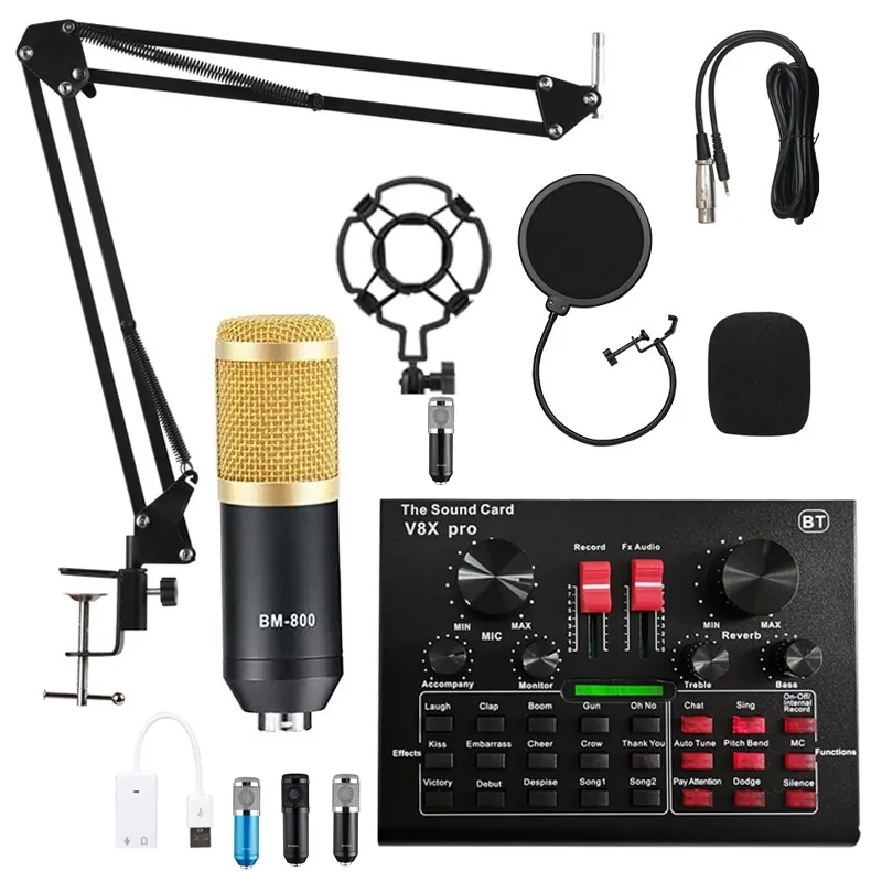 V8X Pro Audio Mixer BM800 Condensor Microfoon Live Sound Card BT USB Game DSP Recording Professional Streaming V9X-telefoon