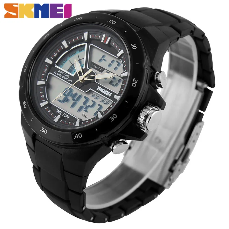 Skmei moda homens relógio de quartzo dual display múltiplo fuso horário calendário esporte impermeável macho relógio de pulso relogio masculino 1016 x0524