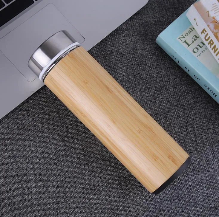 17oz Bamboo Tumbler with Tea Infuser and Strainer Stainless Steel Water Bottle Double Wall Vacuum Insulated Travel Mug SN2282