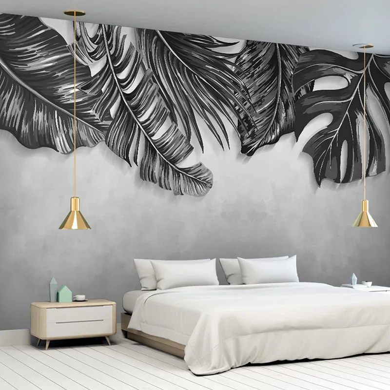 Aangepaste muurschildering behang moderne handgeschilderde tropische plant bladeren fresco woonkamer tv sofa slaapkamer papel de parede sala muurschilderingen