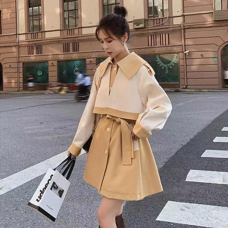 Women's Trench Coats Coat Yellow Color Matching Spring Autumn Single-Breasted Korean Loose Fashion Windbreaker Jacket