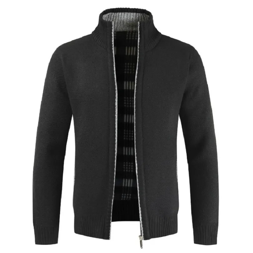 Wiosna Kurtka męska Slim Fit Stand Stand Collar Zipper Kurtki Solidna Bawełna Gruby Ciepły Casual Sweter Płaszcz 211126