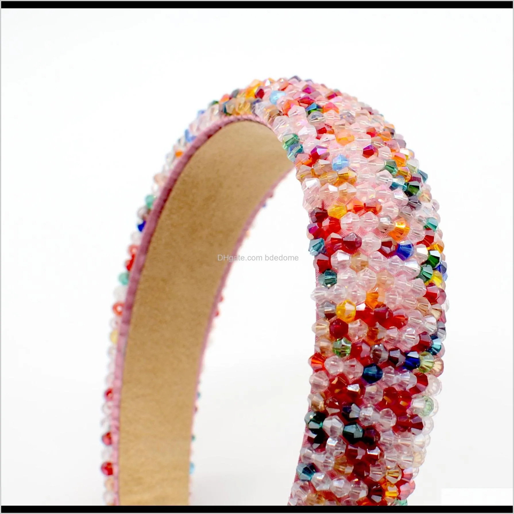 ins korean style european and american style gorgeous sponge headband colorful handmade beaded wide-brim crystal headband